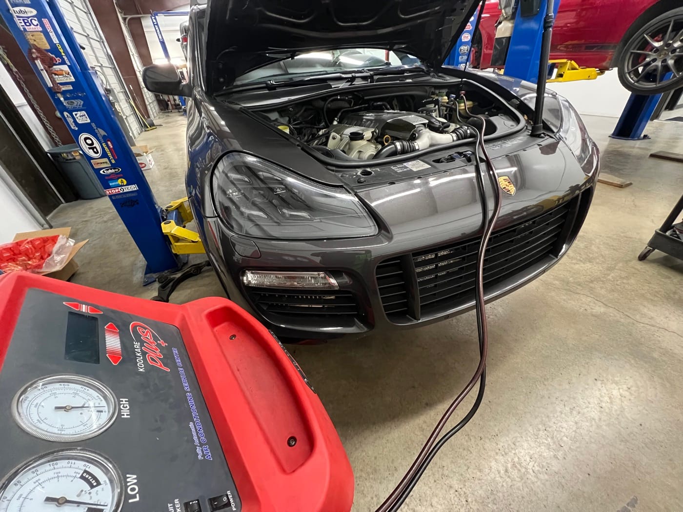 Cooling system service on a German car in the shop
